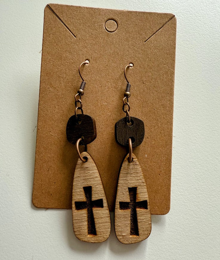Holy Chic Dangles – Rustic Wood Cross Earrings