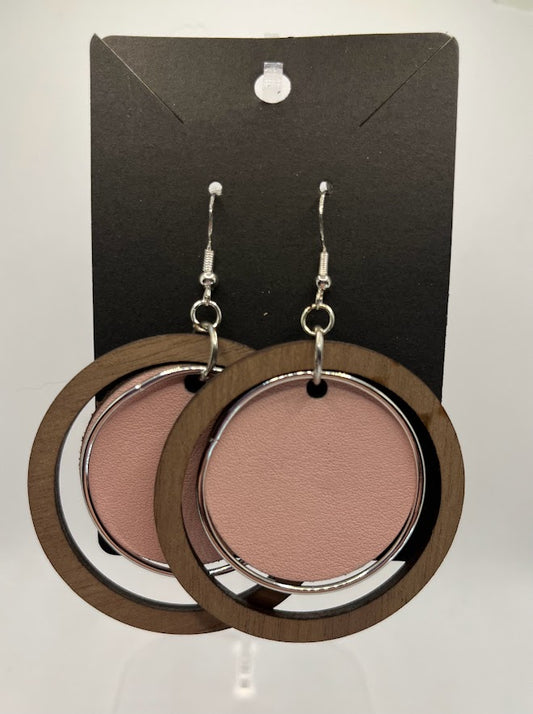 Pink Leather, Wood & Metal Hoops